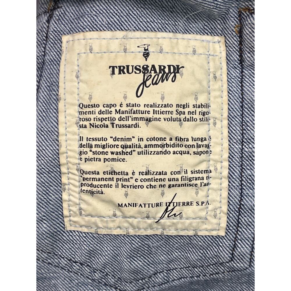 Trussardi Jeans Denim Mini Skirt Embroidered Logo Italy Vintage Size 26 90's Y2K - Picture 2 of 7